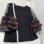 Why Dress Black Ruffled 3/4 Sleeve Blouse Size Large EUC Photo 7