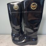 Michael Kors Stockard Gloss Logo Tall Rain Boots Size 7 Black Gold Photo 4