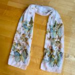 Butterfly Print Sheer, Lightweight Scarf, Ivory, Cream, Ecru, Colorful Blue Photo 1