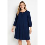 H by Halston Long Sleeve Bateau Ribbed Chiffon Navy Shift Dress Size XS Photo 10