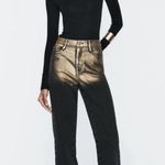 ZARA  Z1975 STRAIGHT Leg CROPPED HIGH-WAIST FOIL JEANS Gold/Black Size 38/6 NEW Photo 4
