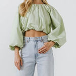 English Factory  CROPPED BLOUSON LONG SLEEVE TOP‎ in Pistachio Photo 0