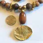Bergere Vintage Wood Beaded Boho Leaf Pendant Karen Reed Necklace Brown Photo 4