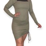 Forever 21  Sage Green Ruching Side Tie Long Sleeve Mini Dress Casual Size Small Photo 0