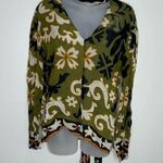 ZARA  V Neck Green Brown Pattern Beaded Tassel Long Sleeve Blouse Small NWT Photo 0