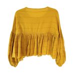 Free People Beaumont Mews Golden Boho Peasant Cotton Crop Top Mustard Size XS Photo 5