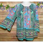 Figueroa & Flower Womens 2X Green Floral Lace Up Lace Back Blouse Tunic Top Photo 5