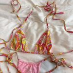 frankie's bikinis Triangle Bikini Set Colorful Floral Top XS Bottom S Cheeky Photo 1