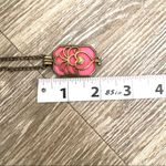 Pink heart box pendant on brass tone chain Photo 7