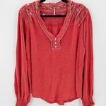 Free People CAMELIA SIESTA FIESTA CROCHET TRIM LONG SLEEVE TOP size M loose fit Photo 0