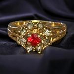 Vintage Simulated Ruby With Clear Rhinestones Ring Gold Photo 0
