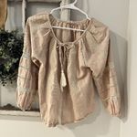 Nicole Miller Artelier Size S Boho Peasant Blouse Pink Cotton Crochet Tassel Top Photo 0