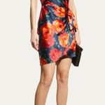 Cinq a Sept Trini Satin Floral Halter Neck Mini Wrap Dress 4 Red Photo 0