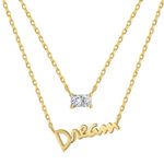 18k Gold Plated Necklace Over 925 Sterling Silver Double Chain Double Pendant Dainty Minimalist Ladies Photo 1