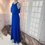 Nicole Miller  Royal Blue Satin Sleeveless Flounce Formal Gown Size 8 Photo 4