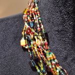 Women's Glass Seed Bead Multi Twelve Strand Braided Necklace with Lobster Clasp Red Photo 5
