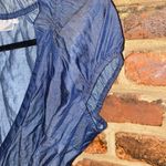 Eshakti  Blue Chambray Denim Short Puff Sleeve Wrap Top Women's Size 10 Medium Photo 2