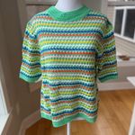 Miss Sparkling Green White Orange Pink Striped Short Sleeve Crochet Knit Top Photo 0