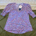 Luxe Vibrant Pink and Blue Animal Print Blouse Size M Photo 2