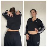 Adidas Crop Sweatshirt NEW Pullover Zip Up Black White Medium Photo 5