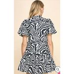 Pinch Zebra Animal Print Mini Dress Women's M Navy Short Puff Sleeves Dress NEW Size M Photo 3