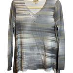One World  Blouse Women's Size Medium Henley‎ Long Sleeves Stripes Photo 0