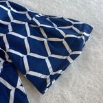 Eden Court Geometric Bell Sleeve Coat Jacket Womens M Blue White Button Up Lined Size M Photo 14