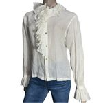 Workers for Freedom Women’s Size S White Linen Button Down Poet Shirt Blouse Photo 2