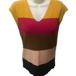 Loft Striped Short Cap Sleeve Sweater Vest Size M V~Neck Bold Colorful Soft Cozy Photo 0