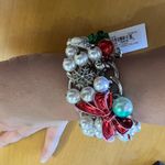 Betsey Johnson  rhinestone bear pearl bow Christmas bracelet Photo 6