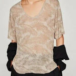 ZARA  Beige Tan Palm Leaf Print Short Sleeve Shirt‎ Size Large Photo 0