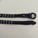 Anthropologie Vintage Western Style Braided Leather Silver Belt Navy Blue Medium Photo 5