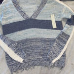 One Grey Day Walter Pullover Distressed Raw Hem Sweater Small NEW Preppy Blue Photo 0