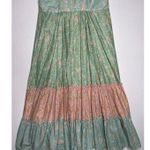 Vintage 70's Boho Floral Midi Dress Blue Ruffle Hem Satin Ribbon Detail small Green Photo 11