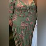 Eloquii Gardenia Green Pink Floral Tie Front Drop Waist Dress Photo 15