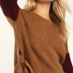 Lulus New Adoring Autumn Brown and Burgundy Color Block Sweater Photo 1
