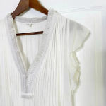 Poupette St. Barth Size S White Sasha Crochet Pleated Flutter Sleeve Mini Dress Photo 2