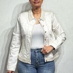 V Cristina White Faux Pearl Lined Vintage Jean Jacket Sz M NWT Size M Photo 0