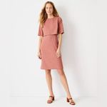 NWT Ann Taylor Elbow Sleeve Overlay Sheath‎ Dress Rose Pink Crosshatch Size 14 Photo 2