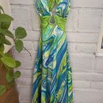 Morgan & Co. Y2K Green and Blue Swirl Backless Dress with rhinestone snakes Size 4 Photo 0