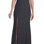 Betsy and Adam NWT V Neck Choker Glitter Long Dress Gown Black Size 12 Photo 0