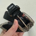 Brighton  Vintage Black Leather & Silver Tone Belt Womens S Boho Chunky Western Photo 0