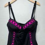Torrid  Neon Pink & Black Lattice Push Up One Piece Swimsuit Size 2 Photo 2