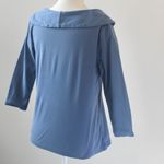 Rafaella  100% Cotton Blue Brooch Old Money Cowl 3/4 Sleeve Top Small Petite Photo 7