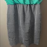 EXPRESS Enfocus 14w Green top Black white printed skirted Mini Dress Photo 3