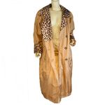 VINTAGE 1980'S ATLANTIC BEACH TAN W/ANIMAL PRINT SILK TRENCH JACKET (1X) Photo 6