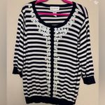 Cathy Daniels  Navy & White Nautical Stripe Floral Sequin 1/2 Sleeve Sweater 2X Photo 1
