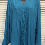 Laura Scott Turquoise Chiffon Pleated Long Sleeve Button Up Blouse Size Large Photo 0