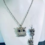NEW Cute vintage Owl necklace and earrings gift set Silver Photo 1