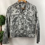 Chico's Chico’s Gray Silver Fleur De Lis Cropped Cotton Long Sleeve Jacket S Photo 1
